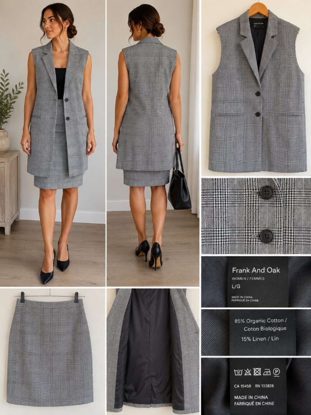 Frank And Oak Size Large Gray Plaid Material: 85%Organic Cotton, 15% Linen